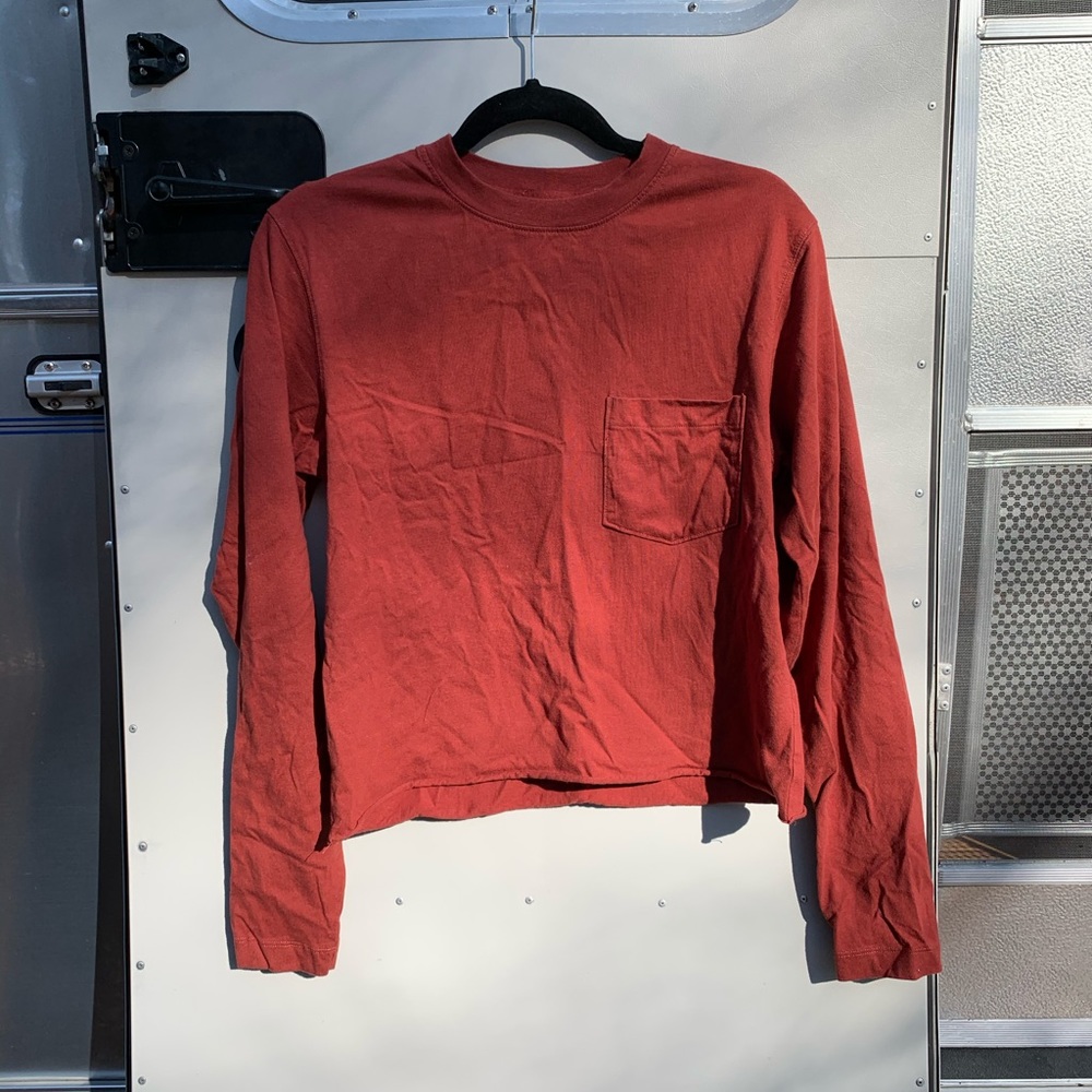 Woolrich Rust Long Sleeve Tee with raw hem Size S